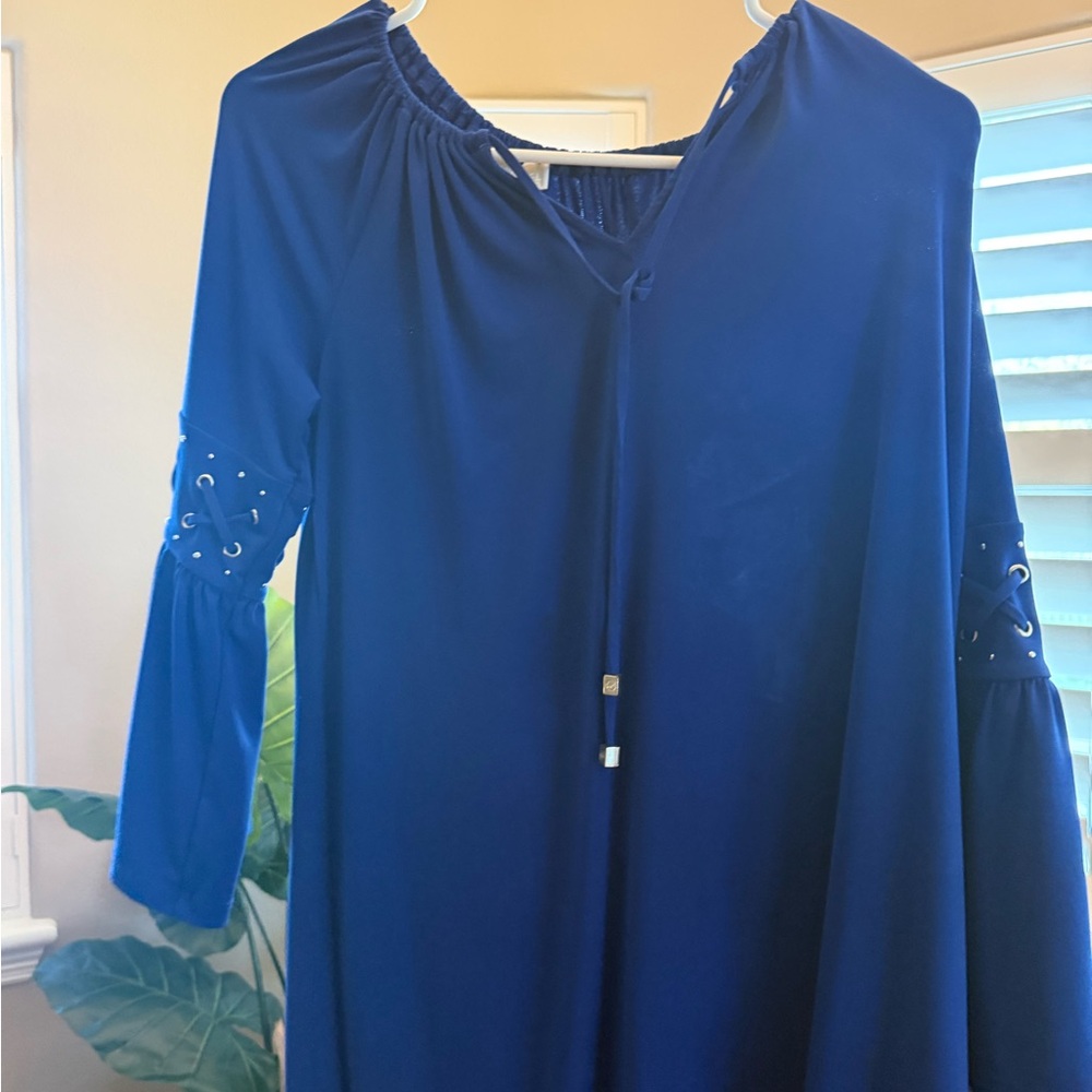 Michael Kors Royal Blue Blouse with Eyelet Sleeves